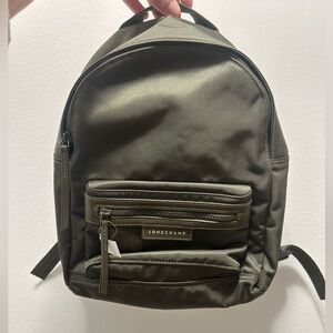 Longchamp Unisex Olive Nylon Daypack with Front Zip Pockets NWOT